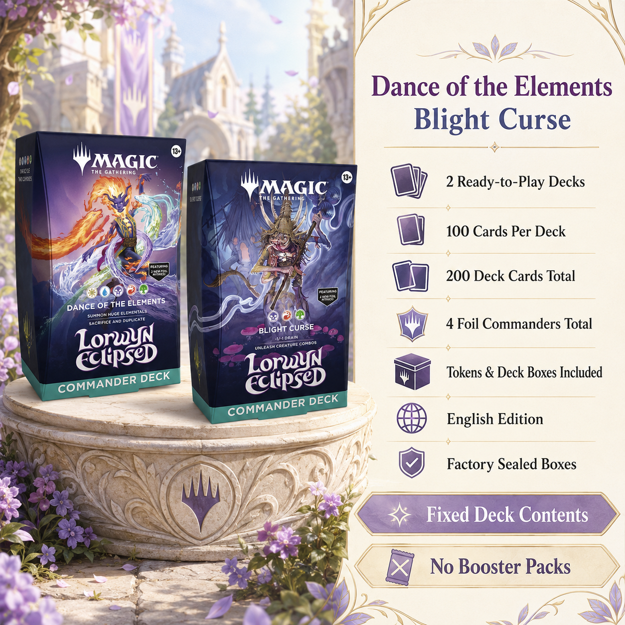 Magic: The Gathering Lorwyn Eclipsed ECL Dance of the Elements & Blight Curse Commander Deck 2-Box Set, Ashling and Auntie Ool, Two 100-Card Ready-to-Play English Factory Sealed TCG Decks for Multiplayer and Collecting, Great Gift for Magic Fans-2