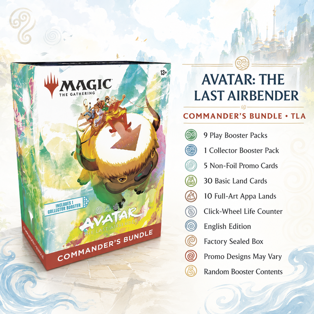 Magic: The Gathering Avatar The Last Airbender TLA Commander’s Bundle, Aang Appa & Team Avatar, English Factory Sealed TCG Trading Card Set for Commander Deck Building, Collecting and Premium Pack Opening, Great Gift for Magic Fans