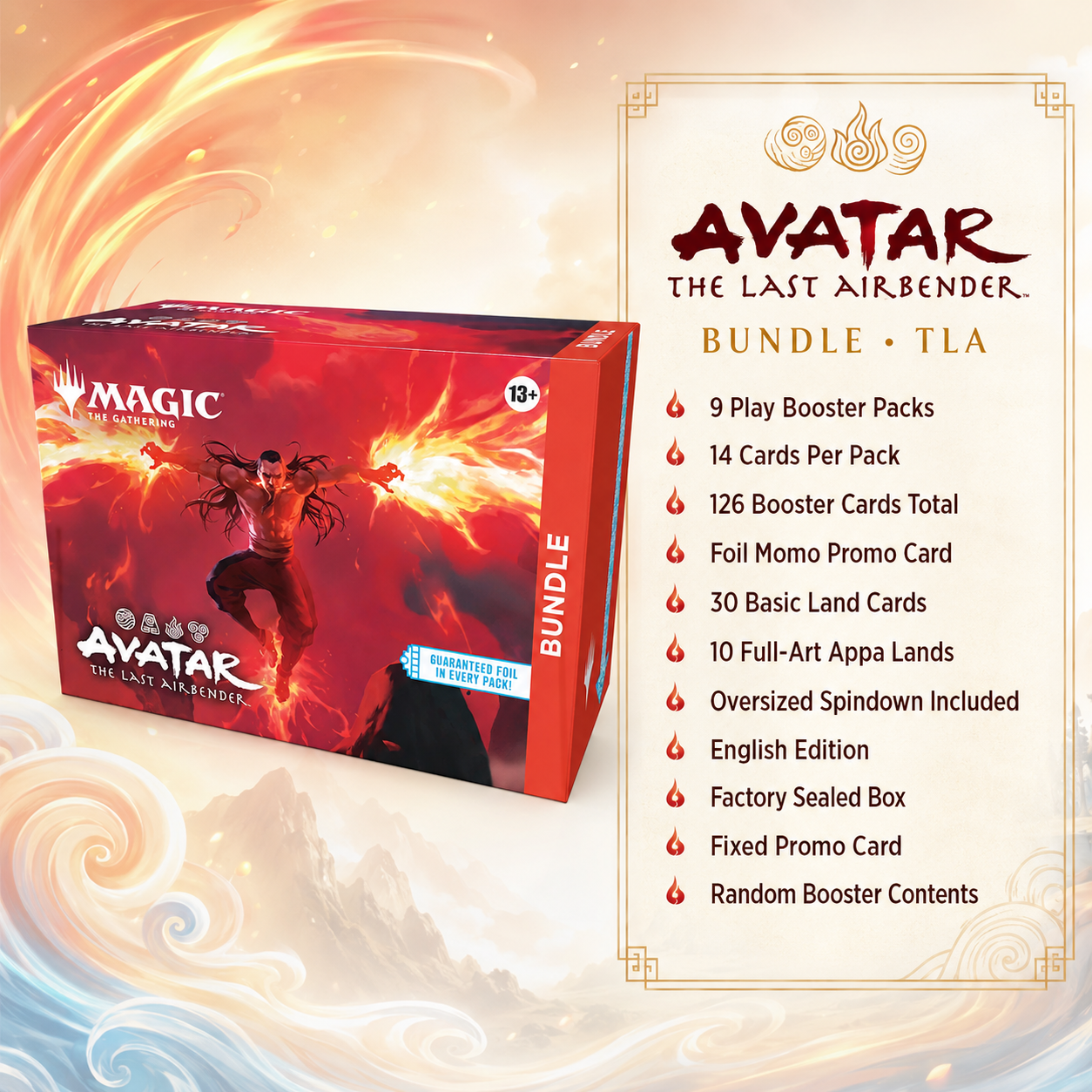 Magic: The Gathering Avatar The Last Airbender TLA Bundle Box, 9 Play Booster Packs with Momo Friendly Flier Foil Promo, English Edition Factory Sealed TCG Trading Card Set for Deck Building, Collecting and Pack Opening, Great Gift for Fans