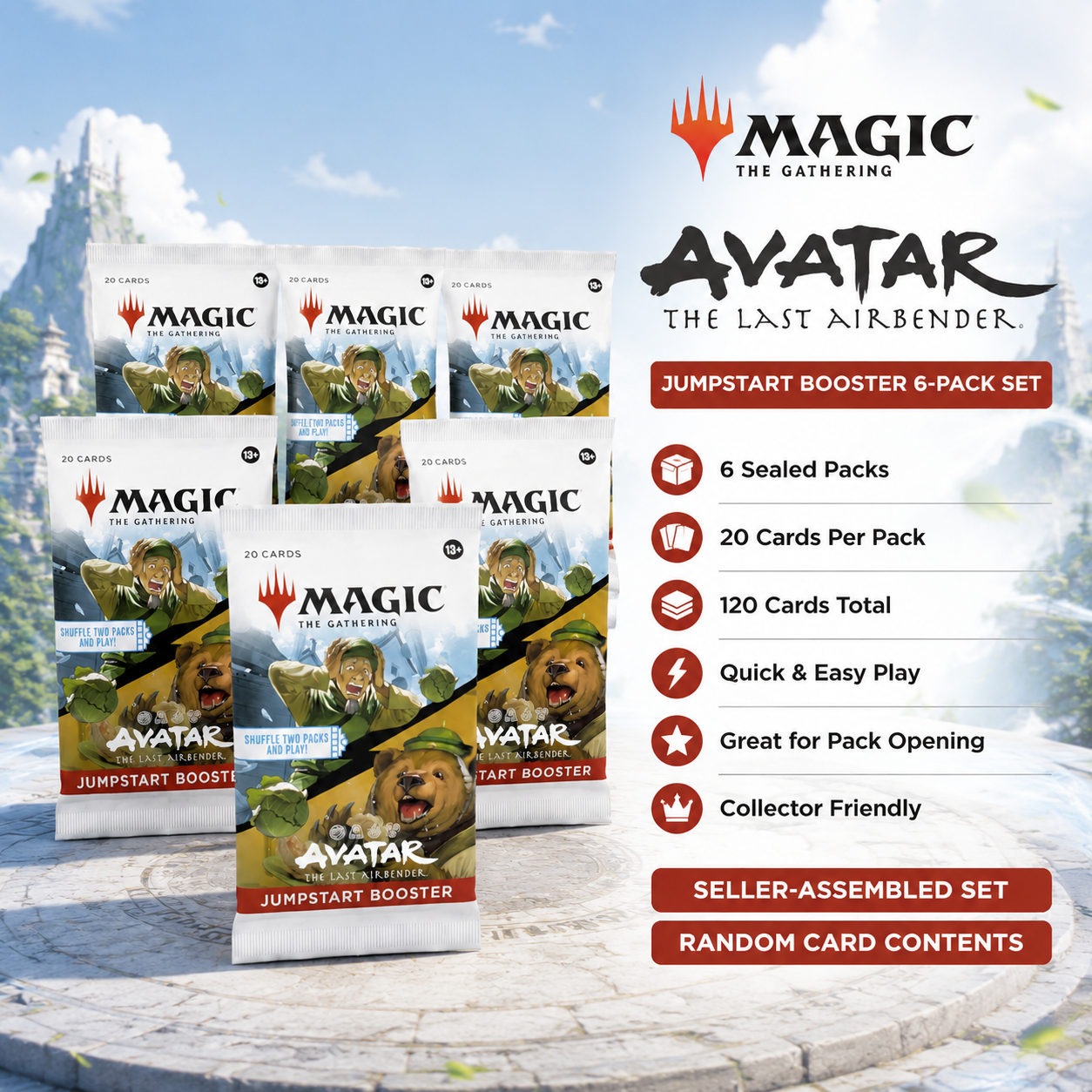 Magic The Gathering Avatar The Last Airbender Jumpstart Booster 6-Pack Lot, 6 Sealed MTG Jumpstart Packs, 20 Cards Per Pack, Trading Card Game Pack Set for Casual Play, Pack Opening and Gift-2