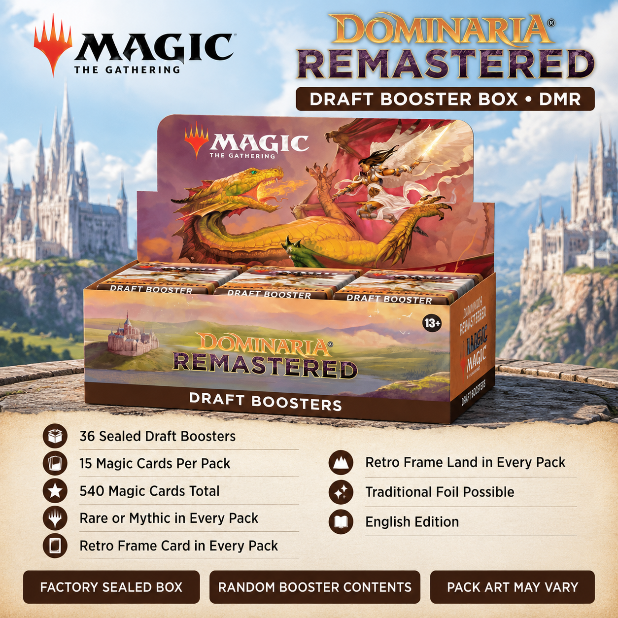 Magic: The Gathering Dominaria Remastered DMR Draft Booster Box English Edition, 36-Pack Factory Sealed MTG Booster Display, Retro Frame Trading Cards for Booster Draft, Deck Building, Pack Opening and Collector Gift