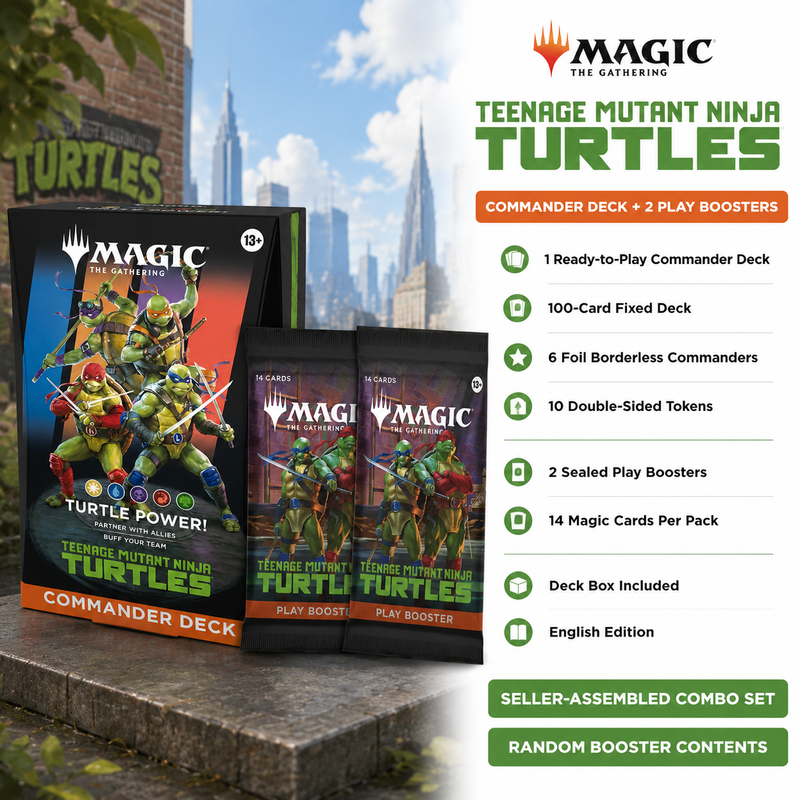 Magic: The Gathering Teenage Mutant Ninja Turtles Turtle Power Commander Deck + 2 Play Booster Packs English Edition, MTG 100-Card Ready-to-Play Deck Combo Set for Multiplayer, Deck Building, Pack Opening and Collector Gift-2