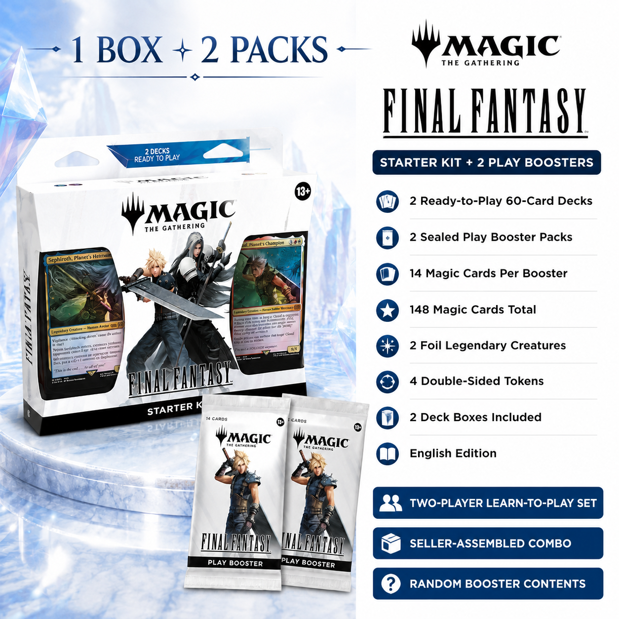 Magic: The Gathering FINAL FANTASY Starter Kit + 2 Play Booster Packs English Edition, MTG Two-Player Ready-to-Play Deck Set, 148 Trading Cards for Learn to Play, Deck Building, Pack Opening and Gift-2