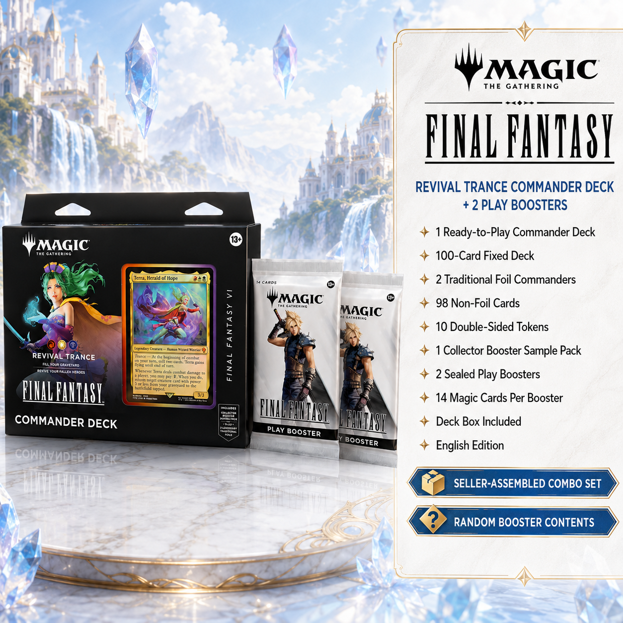 Magic: The Gathering FINAL FANTASY Revival Trance Commander Deck + 2 Play Booster Packs English Edition, MTG 100-Card Ready-to-Play Multiplayer TCG Combo Set for Deck Building, Pack Opening and Collector Gift