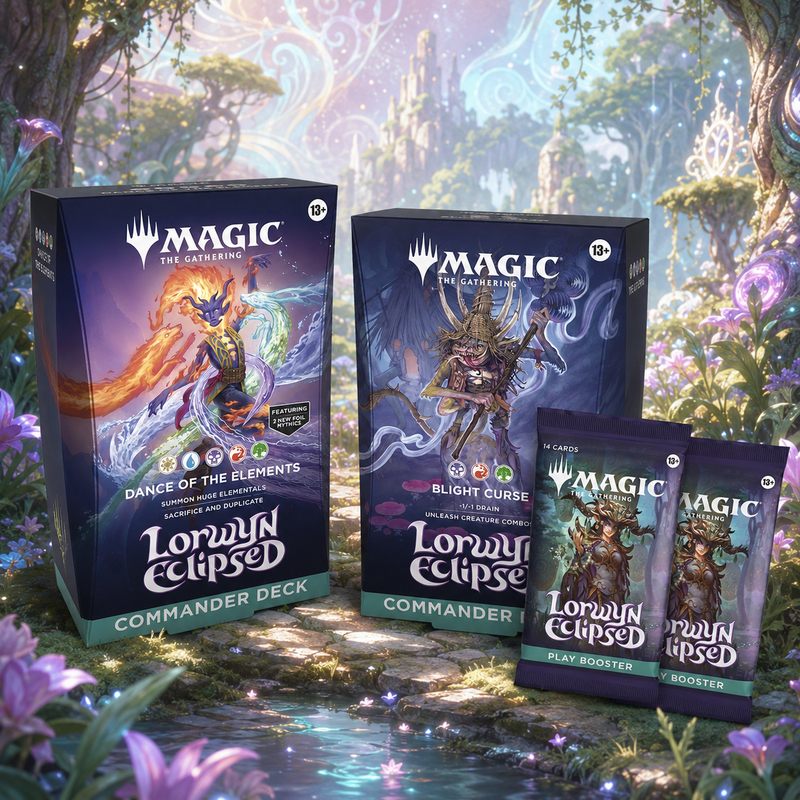 Magic: The Gathering Lorwyn Eclipsed Commander Deck Set + 2 Play Booster Packs, 2 Ready-to-Play 100-Card MTG Decks, Multiplayer TCG Combo Bundle for Deck Building, Casual Play, Pack Opening and Collector Gift-1
