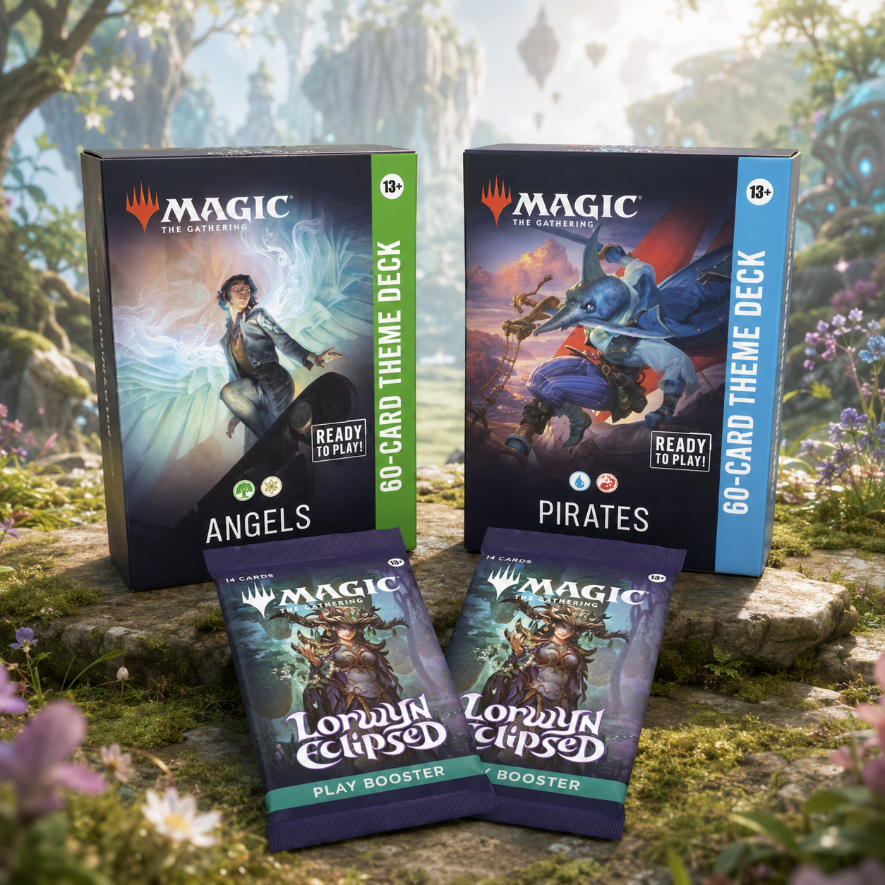 Magic: The Gathering Lorwyn Eclipsed Preconstructed 2-Deck Set + 2 Play Booster Packs English Edition, Pirates & Angels Ready-to-Play MTG TCG Combo for Casual Play, Deck Building, Pack Opening and Gift