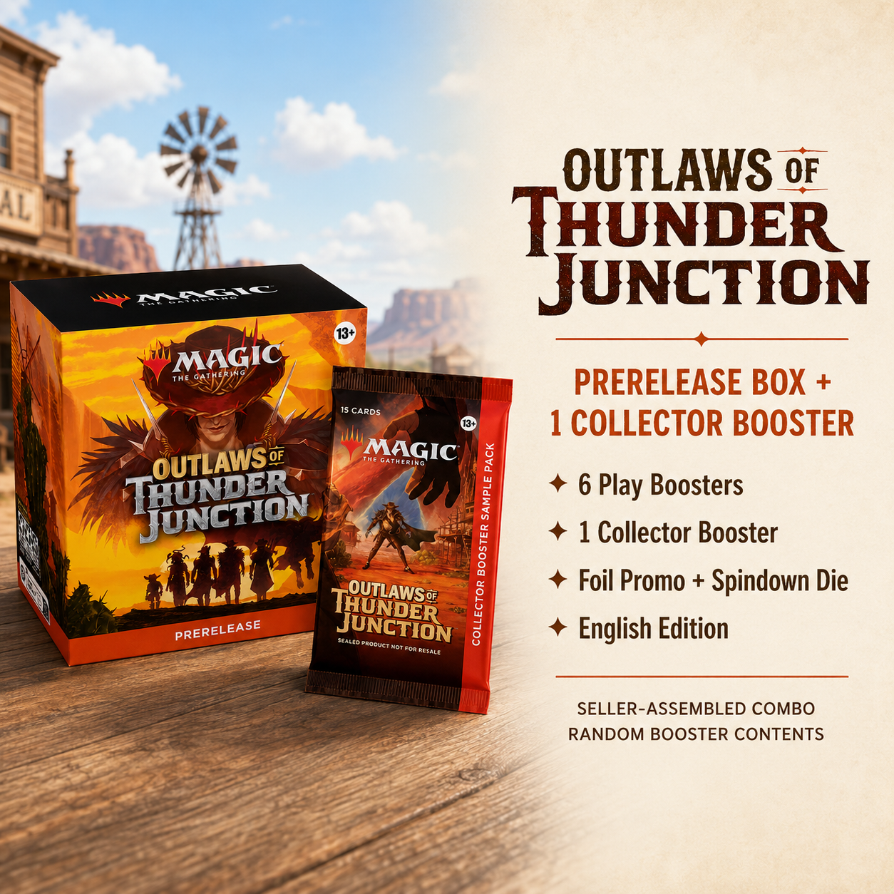Magic: The Gathering Outlaws of Thunder Junction Prerelease Box + 1 Collector Booster Pack English Edition, Factory Sealed MTG Combo, Great Gift for Collectors-2
