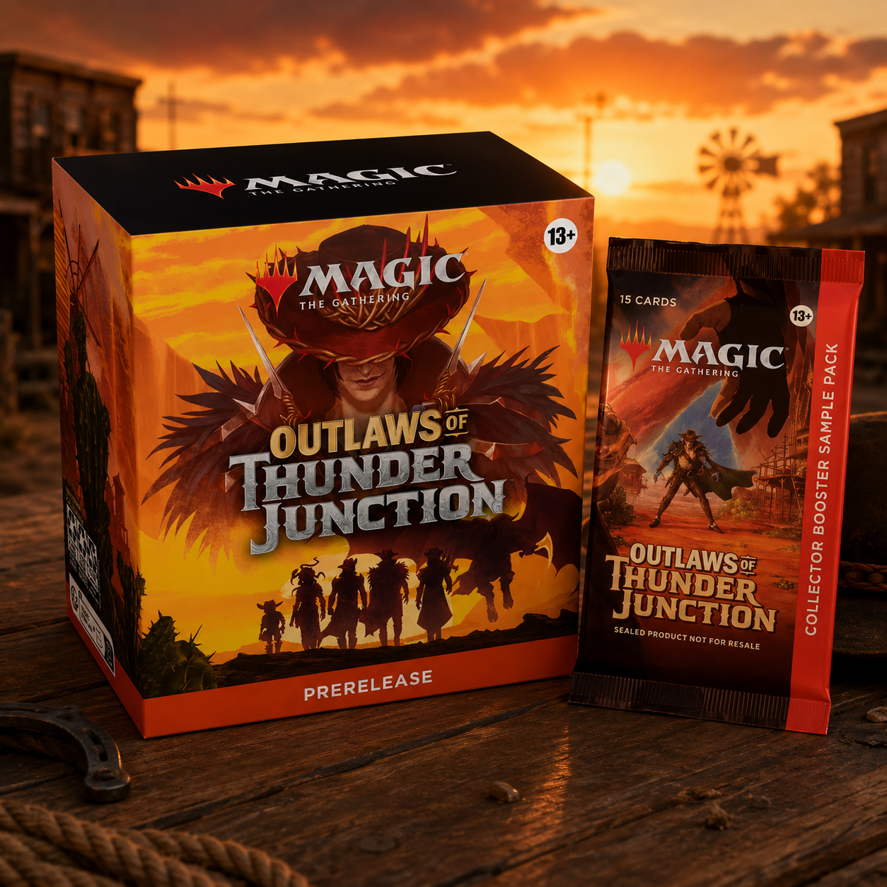 Magic: The Gathering Outlaws of Thunder Junction Prerelease Box + 1 Collector Booster Pack English Edition, Factory Sealed MTG Combo, Great Gift for Collectors