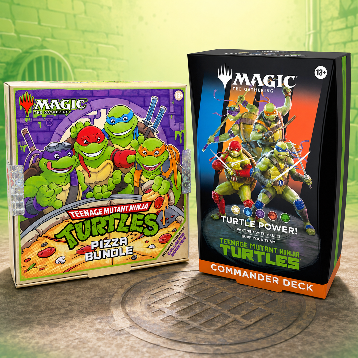 Magic: The Gathering Teenage Mutant Ninja Turtles Turtle Power Commander Deck + Pizza Bundle English Edition, MTG 100-Card Ready-to-Play Deck, 9 Play Boosters, 1 Collector Booster, TCG Collectible Gift Set-1