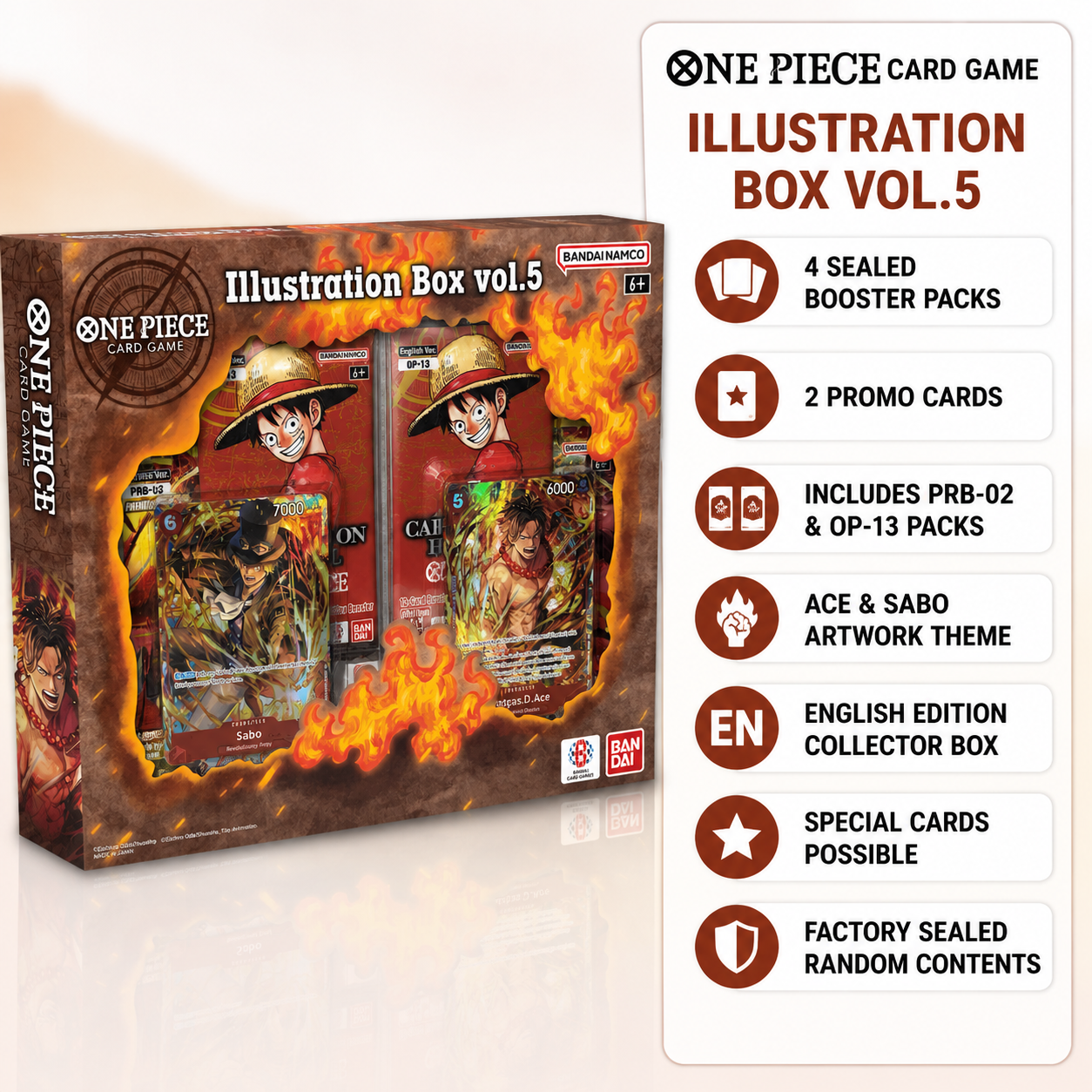 One Piece Card Game Illustration Box Vol.5, 4 Sealed Booster Packs, 2 New Illustration Promo Cards, English Edition TCG Collector Box-2