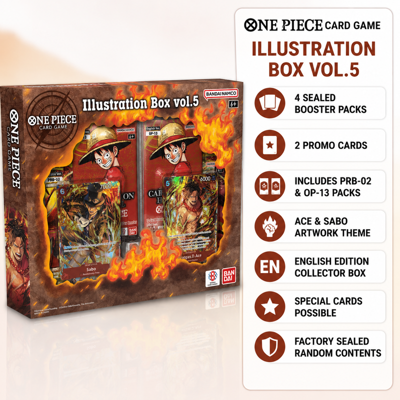 One Piece Card Game Illustration Box Vol.5, 4 Sealed Booster Packs, 2 New Illustration Promo Cards, English Edition TCG Collector Box-2