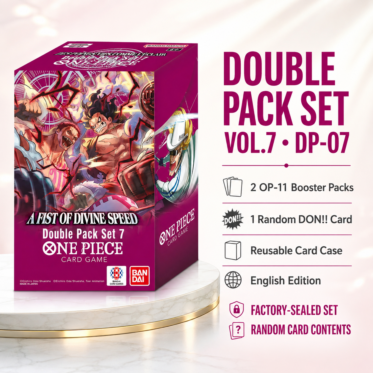 One Piece Card Game Double Pack Set Vol.7 DP-07 English Edition, 2 OP-11 A Fist of Divine Speed Booster Packs with DON!! Card, Factory-Sealed TCG Collector Set-2