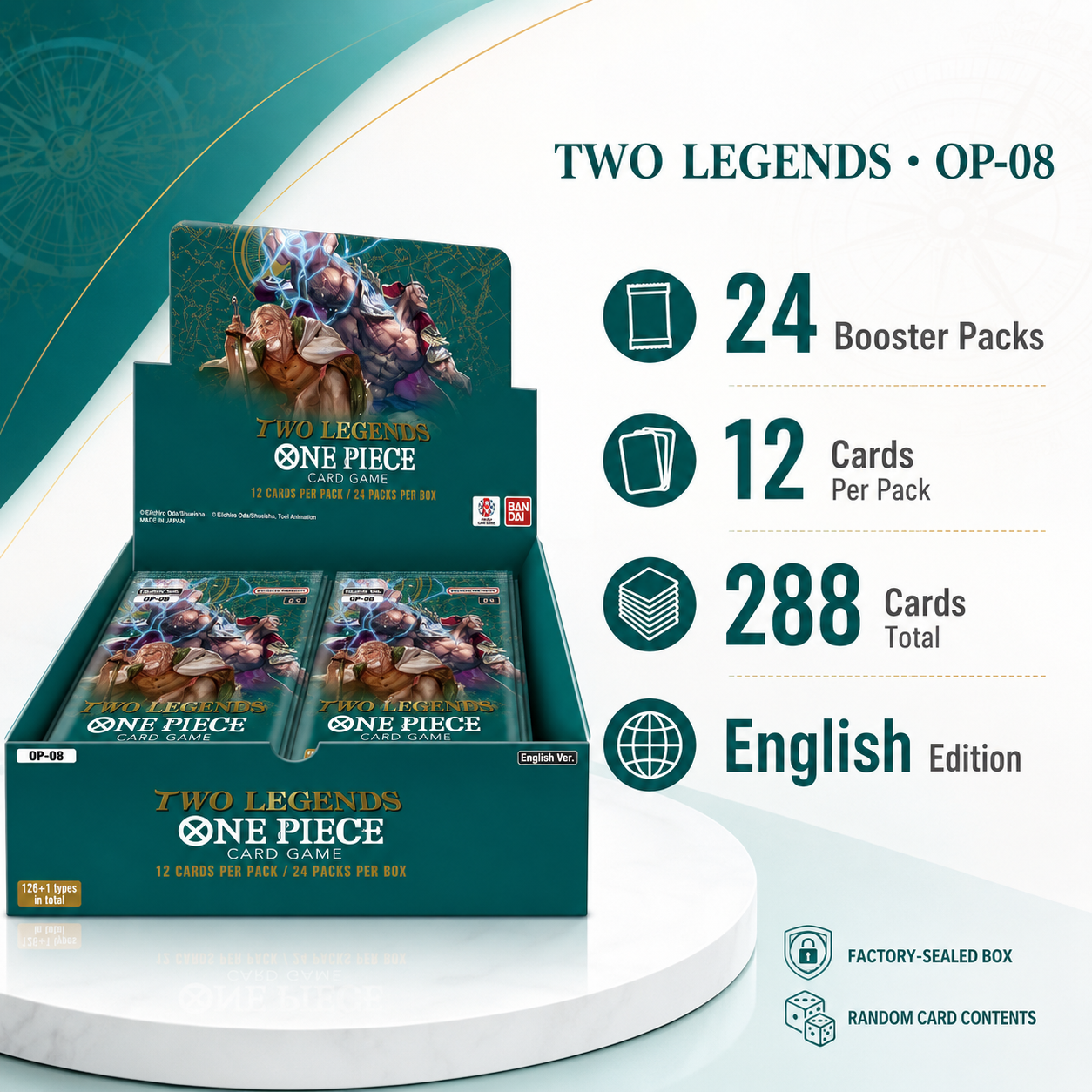 One Piece Card Game OP-08 Two Legends Booster Box English Edition, 24 Booster Packs Factory Sealed TCG Trading Cards for Pack Opening, Deck Building and Collector Gift-2