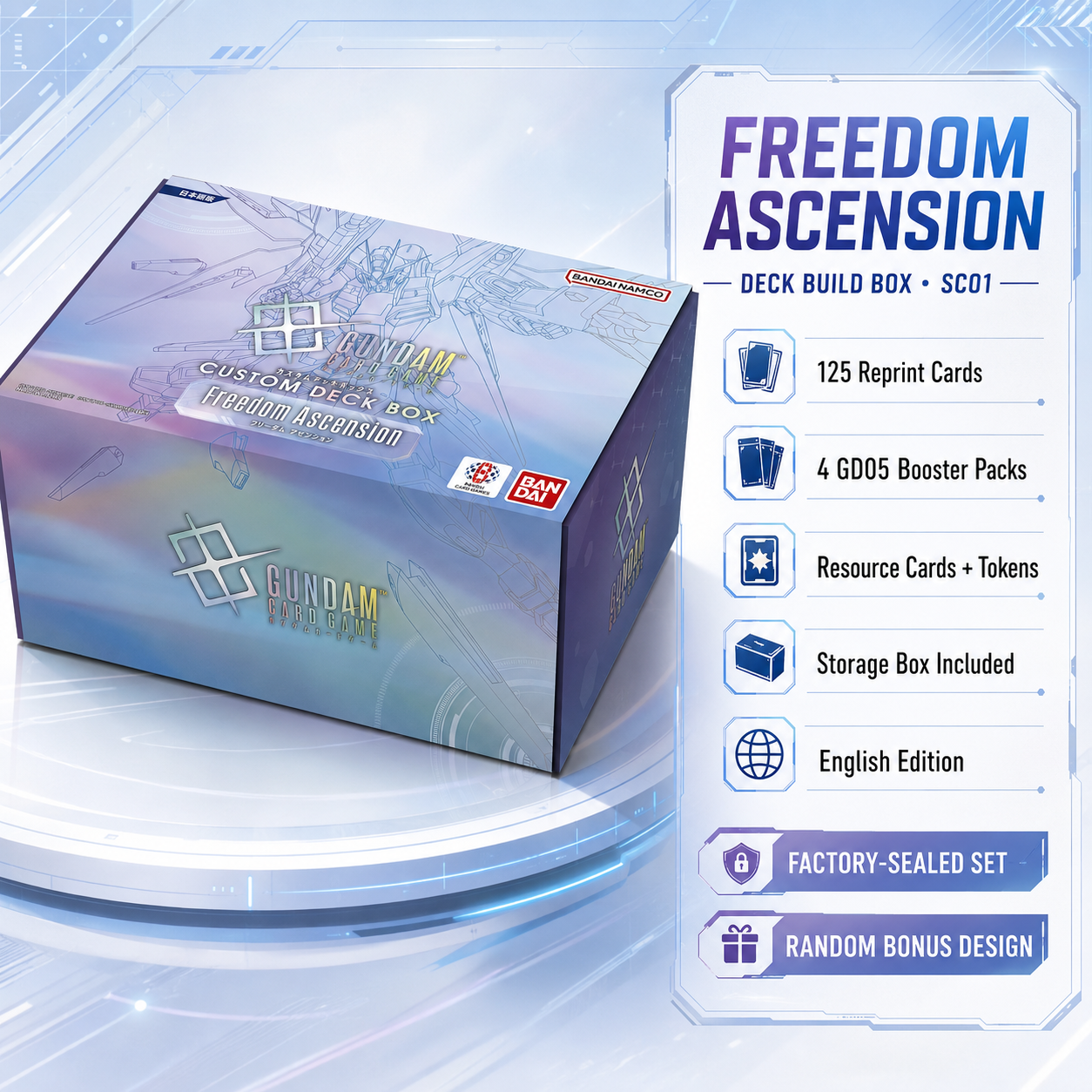 Gundam Card Game Freedom Ascension SC01 Deck Build Box English Edition, 125 Reprint Cards with GD05 Booster Packs, Factory-Sealed TCG Deck Building Set, Great Gift for Collectors-2