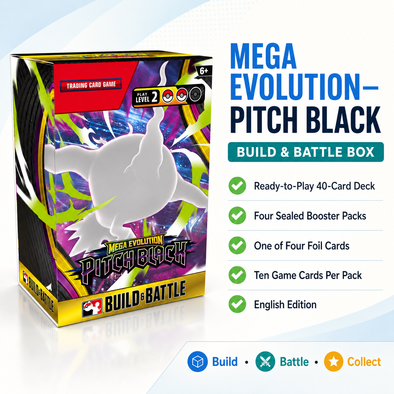 Pokémon TCG Mega Evolution Pitch Black Build & Battle Box 40-Card Deck 4 Booster Packs English Edition Factory Sealed Gift-2