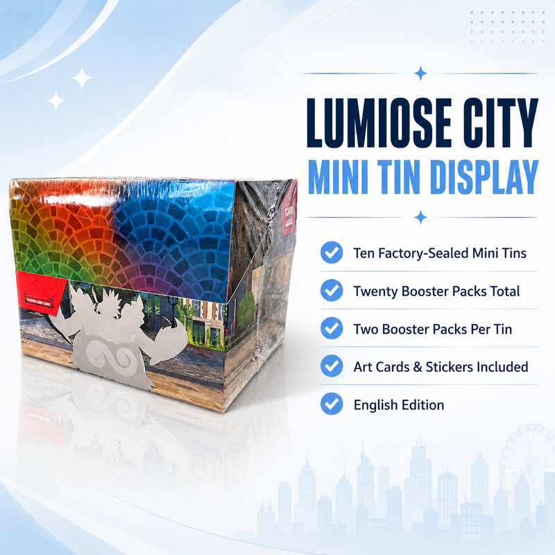 Pokémon TCG Lumiose City Mini Tin Display Box 10 Tins 20 Booster Packs English Edition Factory Sealed Collector Gift-2