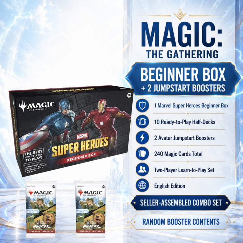 Magic: The Gathering Marvel Super Heroes Beginner Box + 2 Avatar The Last Airbender Jumpstart Booster Packs English Edition, MTG Learn-to-Play Two-Player Card Game Set, Ready-to-Play Decks for Casual Play and Gift-2