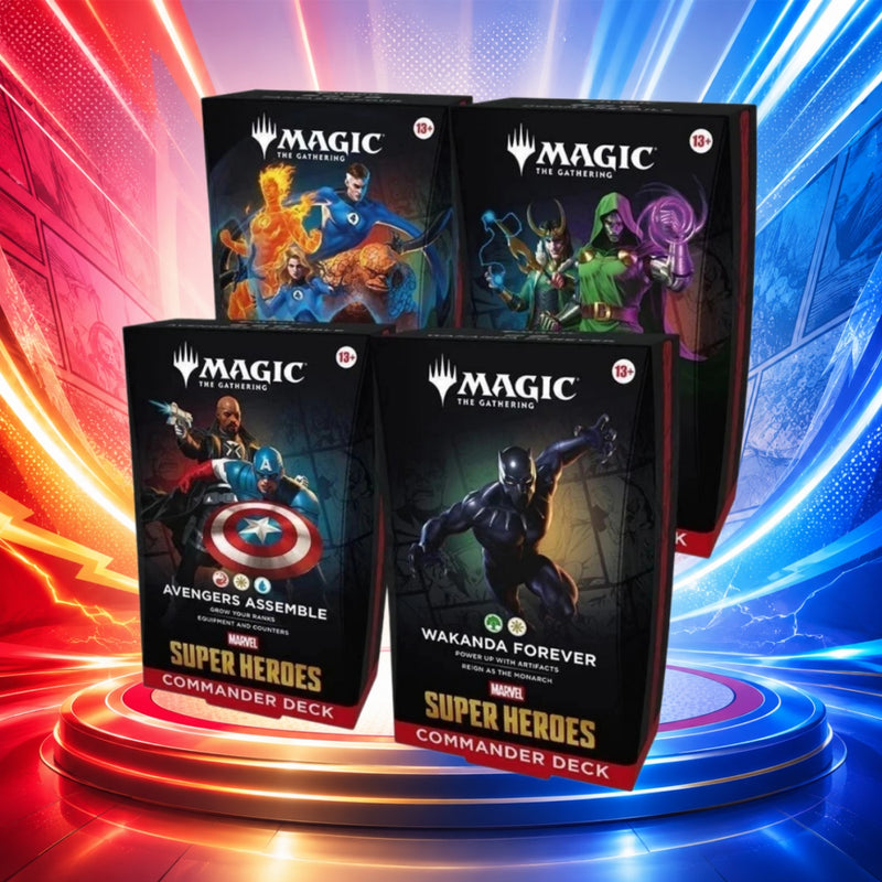 Magic: The Gathering Marvel Super Heroes Commander Deck 4-Deck Set English Edition, Avengers Assemble, Wakanda Forever, The Fantastic Four & Doom Prevails, Factory-Sealed MTG Ready-to-Play Multiplayer TCG Collection-1