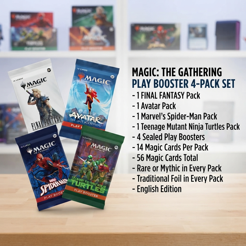 Magic: The Gathering Play Booster 4-Pack Set English Edition, FINAL FANTASY Avatar The Last Airbender Marvel’s Spider-Man Teenage Mutant Ninja Turtles, MTG TCG Sealed Booster Packs for Drafting, Deck Building, Pack Opening and Collector Gift-3