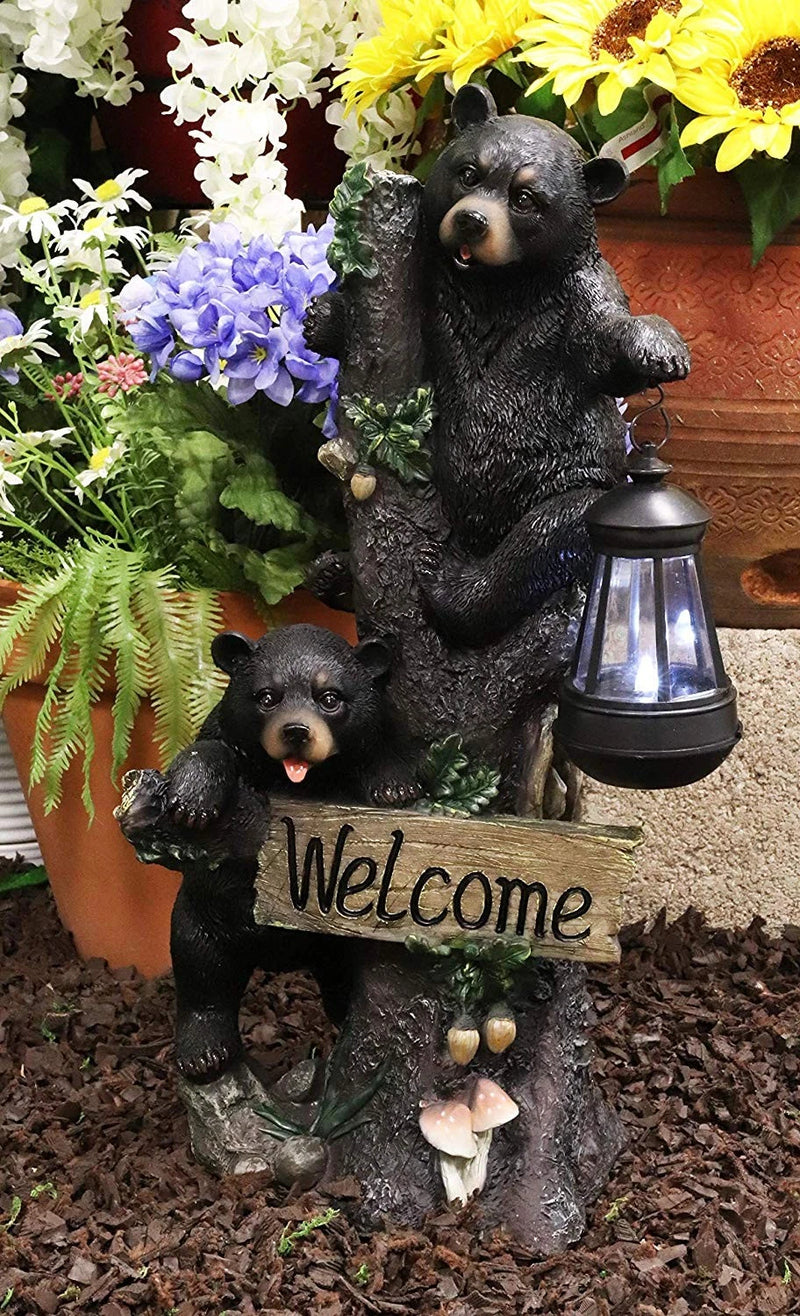 Climbing Black Bear Cubs Garden Light Welcome Statue Figurine Solar LED Lantern-2