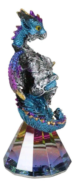 Blue Iridescent Armored Rainbow Wyrmling Dragon With Faux Crystal Prism Figurine-3