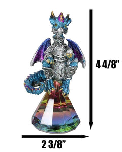 Blue Iridescent Armored Rainbow Wyrmling Dragon With Faux Crystal Prism Figurine-4