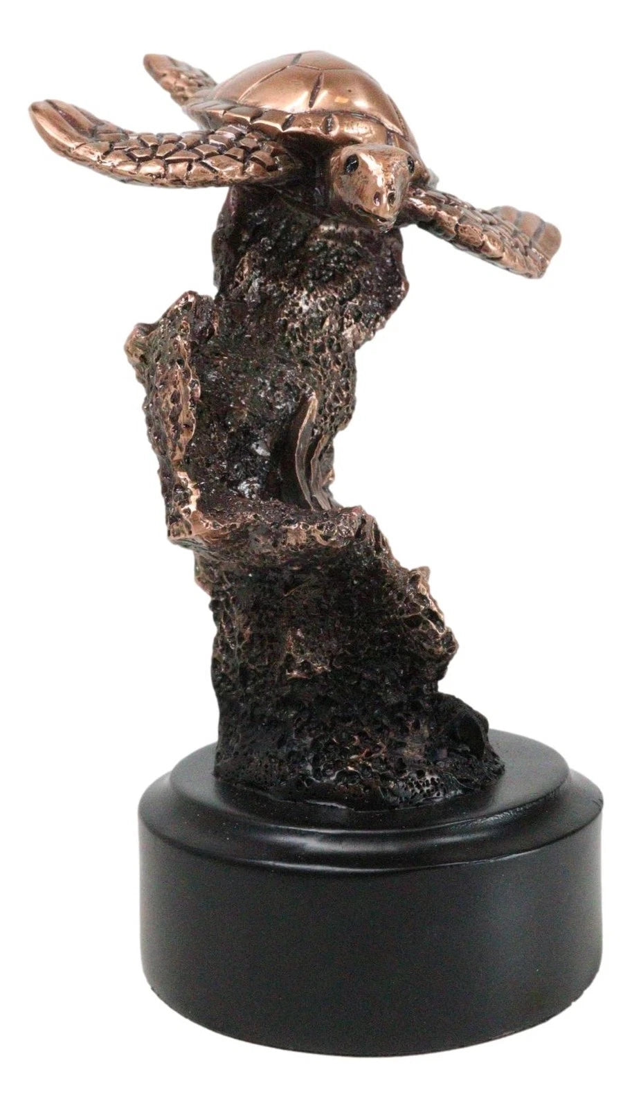 Sea Turtle Swimming By Corals Starfish Electroplated Bronze Resin Statue-6