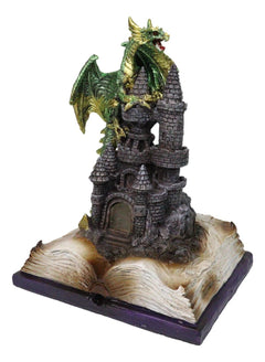 Medieval Green Dragon Perching On LED Castle With Book of Spells Figurine-7