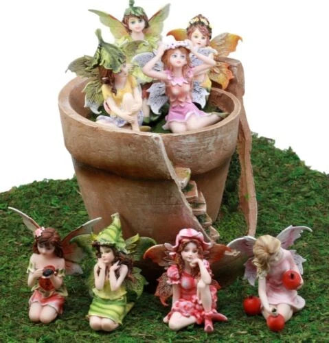 Fairy Garden Starter Kit Broken Planter Pot With 8 Miniature Fairy Figurines Set-1