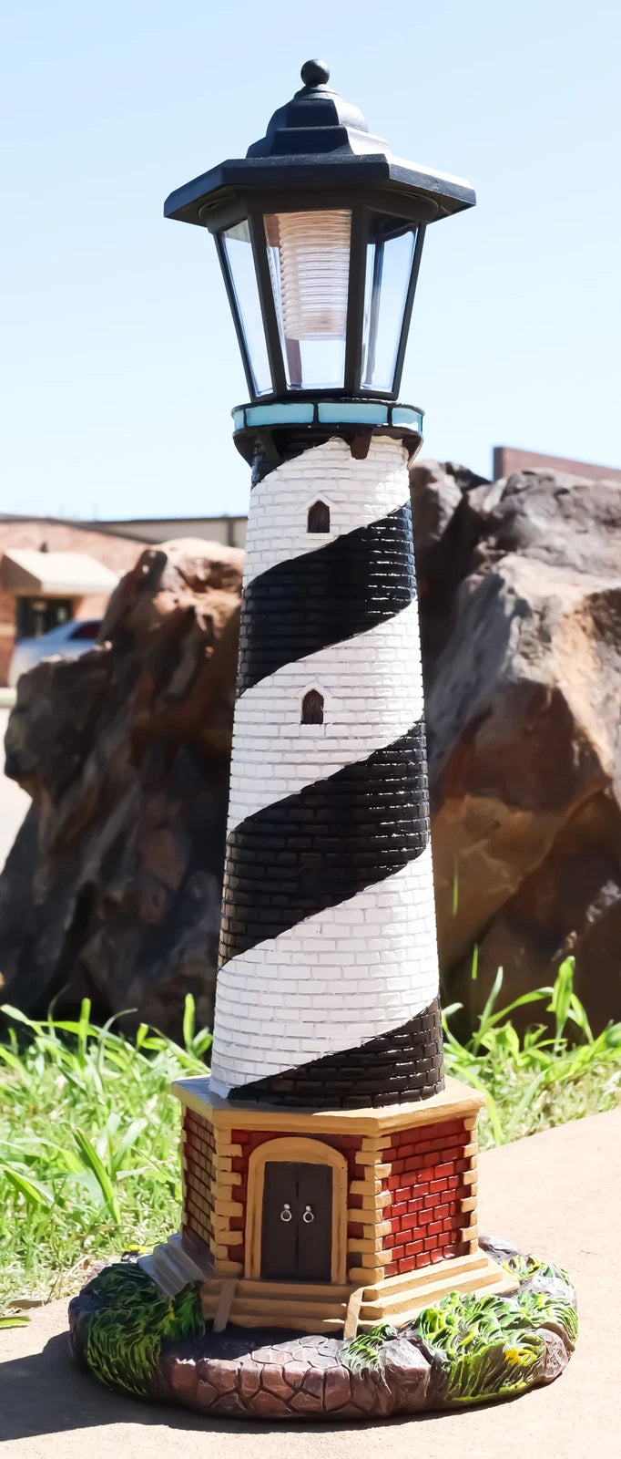 Nautical Cape Hatteras Lighthouse Statue 20.5" Tall with Solar Lantern LED