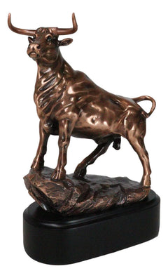Western Wild Cattle Bull On Pride Rock Electroplated Resin Statue With Base-2