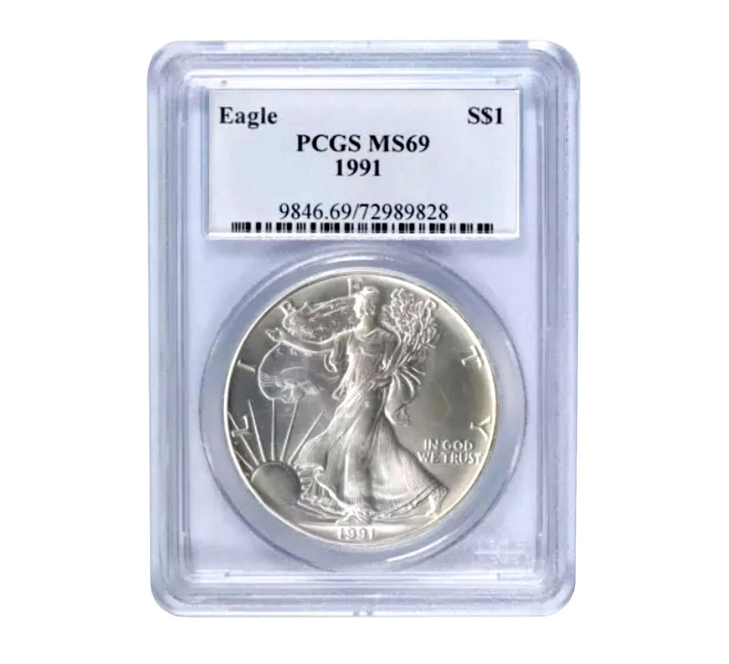 1991 $1 American Silver Eagle MS69 PCGS-1