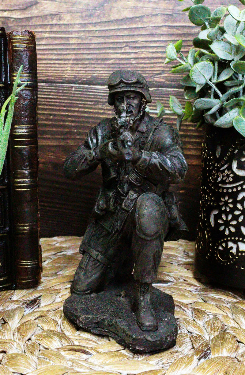 Military Soldier Kneeling and Taking Aim Statue 5.5" Tall Marine Figurine-5