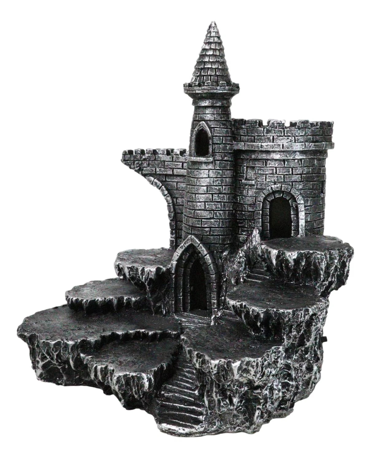 Expositor de castillo medieval de Stonewall con figura LED en las estepas rocosas-5