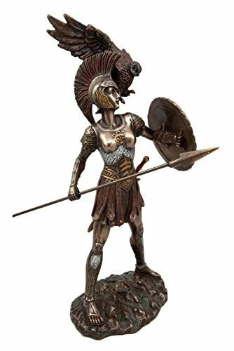 Athena Minerva With Wise Owl Statue Goddess Of Wisdom Sculpture 12"H-5