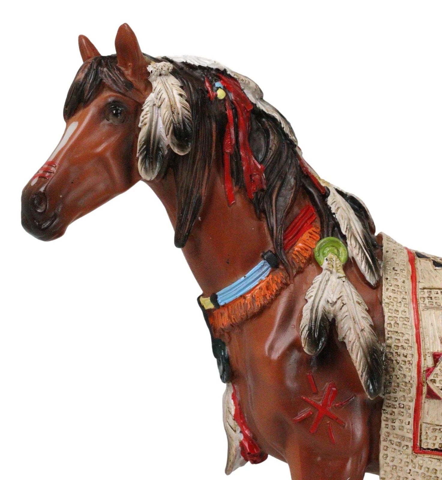 Estatua artesanal de caballo espiritual con sillín tapizado pintado, 24 cm de largo-8