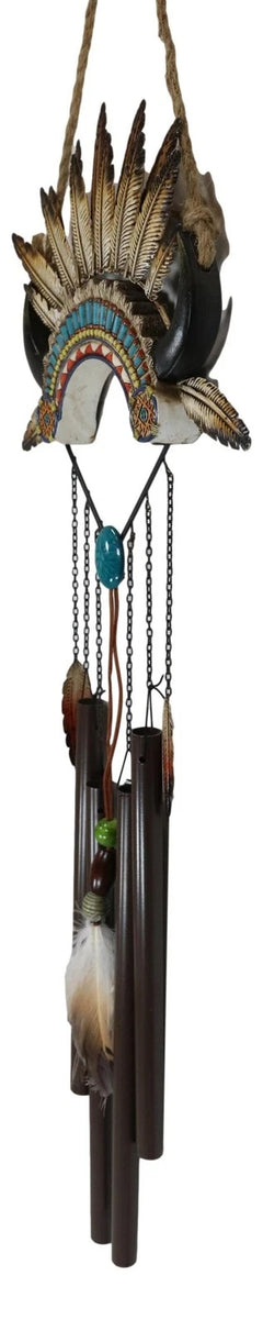 Southwest Boho Chic Indian Chief Headdress Feathers Turquoise Rocks Wind Chime-6