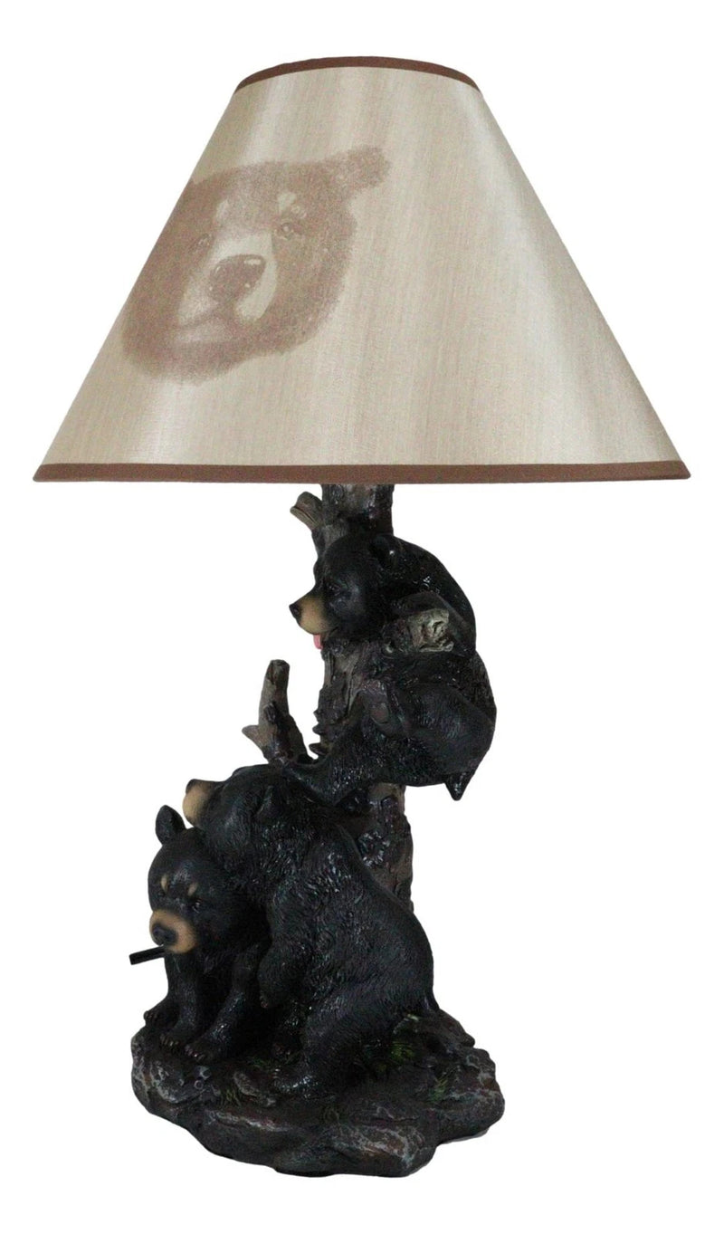 Lámpara de mesa con cachorros de oso negro trepando y pantalla de oso (juego de 2)-6
