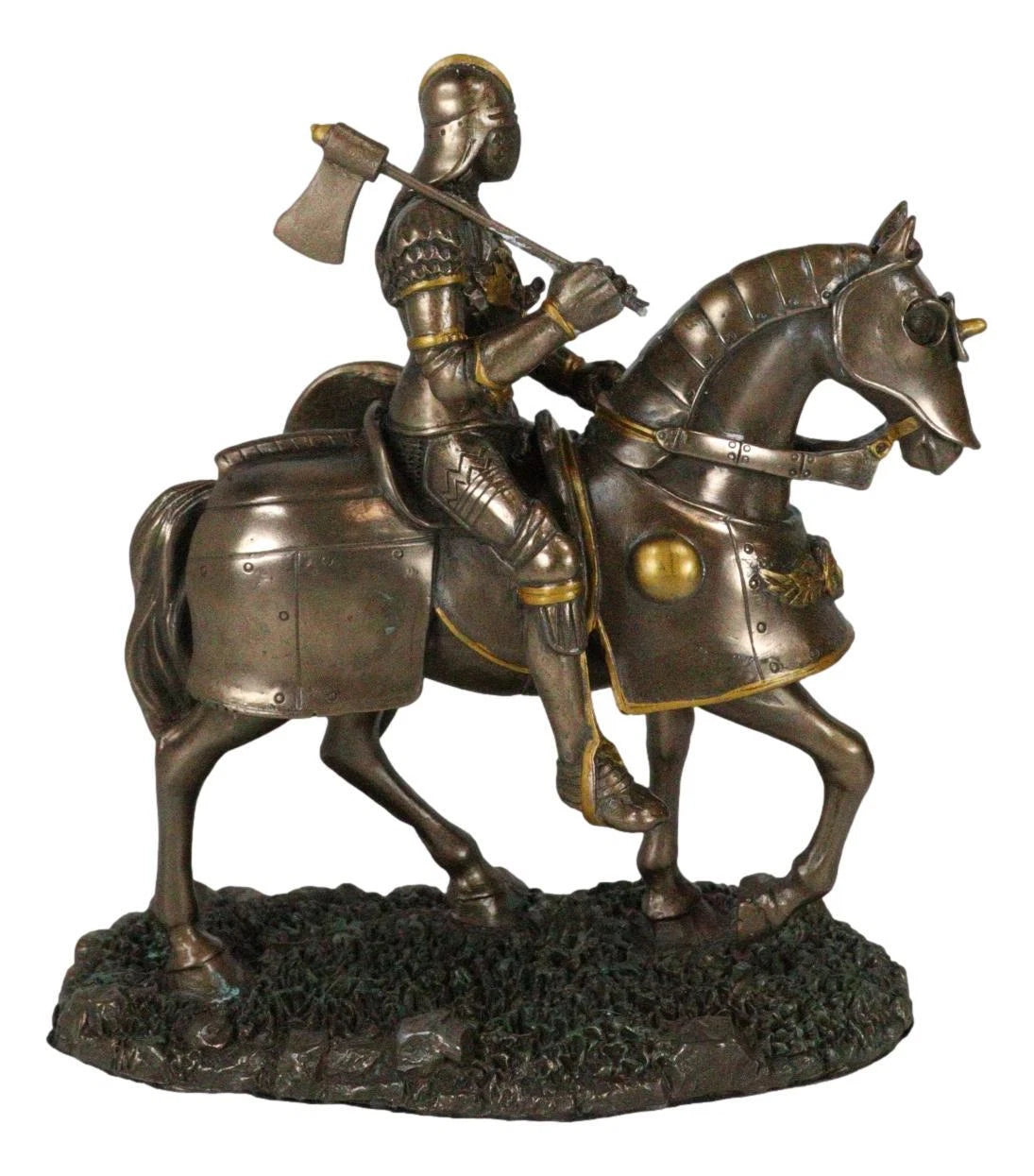 Medieval Suit Of Armor Knight With Large Shield And Axe On Horse Figurine-5