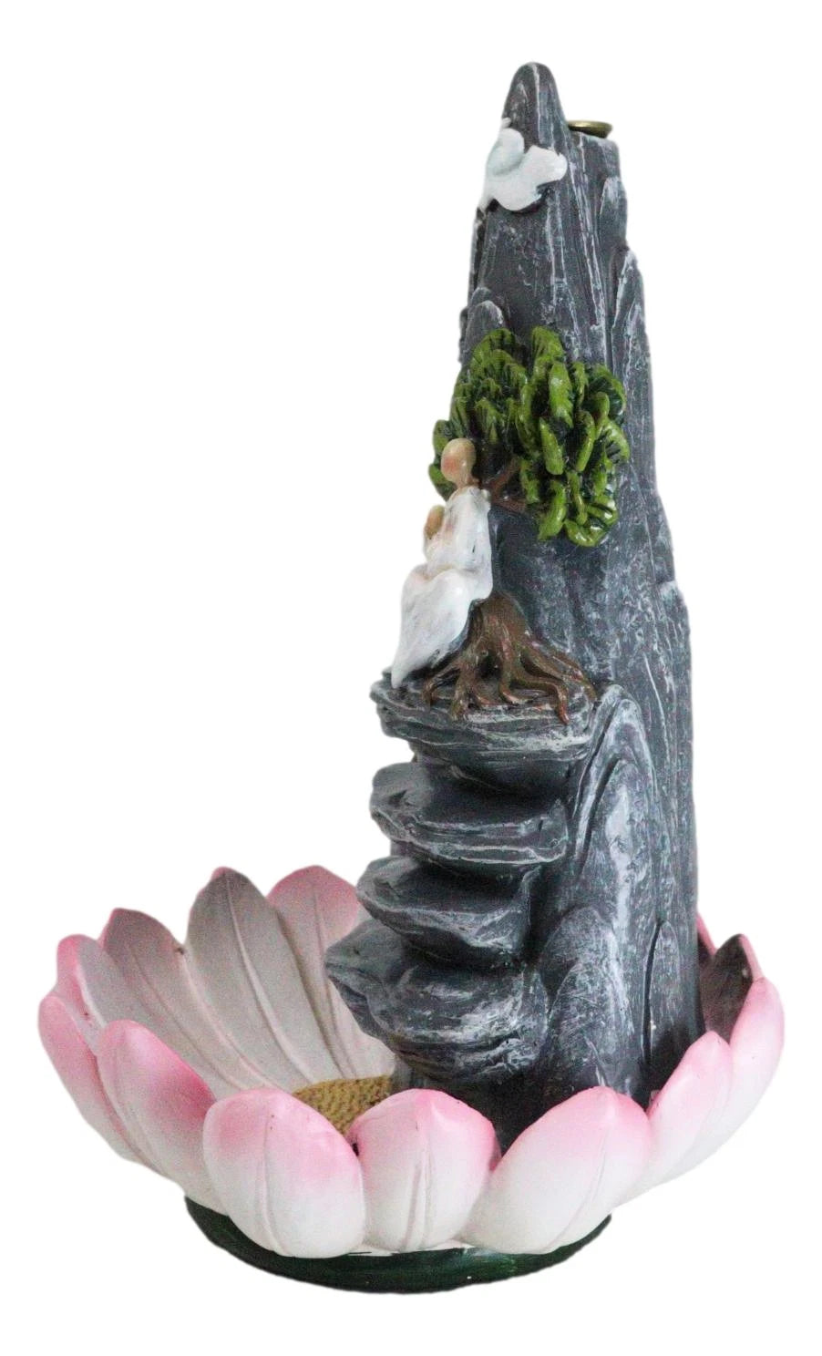 Zen Rocky Mountain Steppes With Monk On Giant Lotus Backflow Cone Incense Holder-7