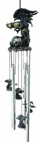 Armored Battle Dragon Crystal Sphere Resonant Relaxing Wind Chime Garden Patio-8