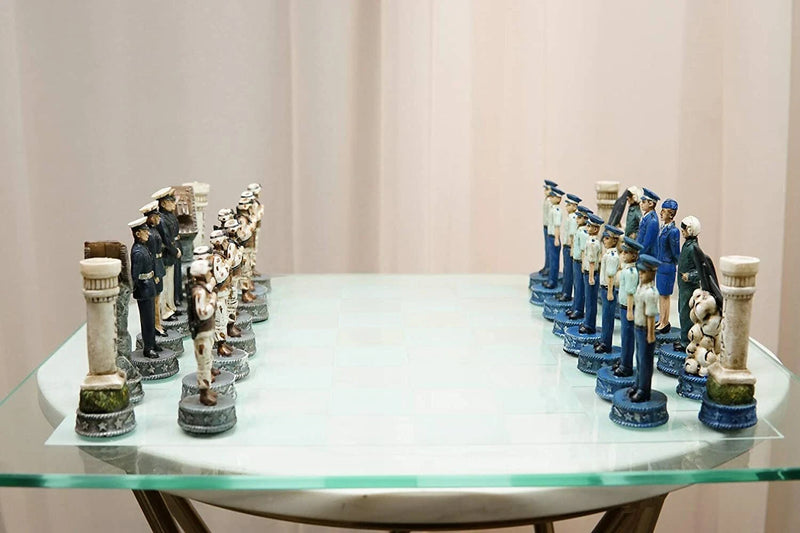 American Military Branches US Air Force VS Marine Corps Chess Set W/ Glass-1