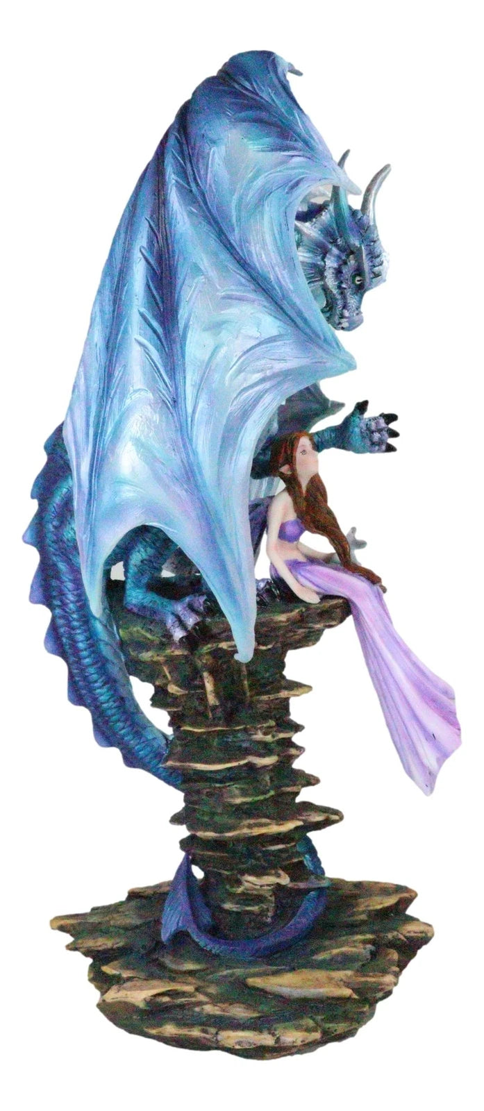 Giant Leviathan Blue Dragon Protecting A Young Princess Fairy With Kitten Statue-5