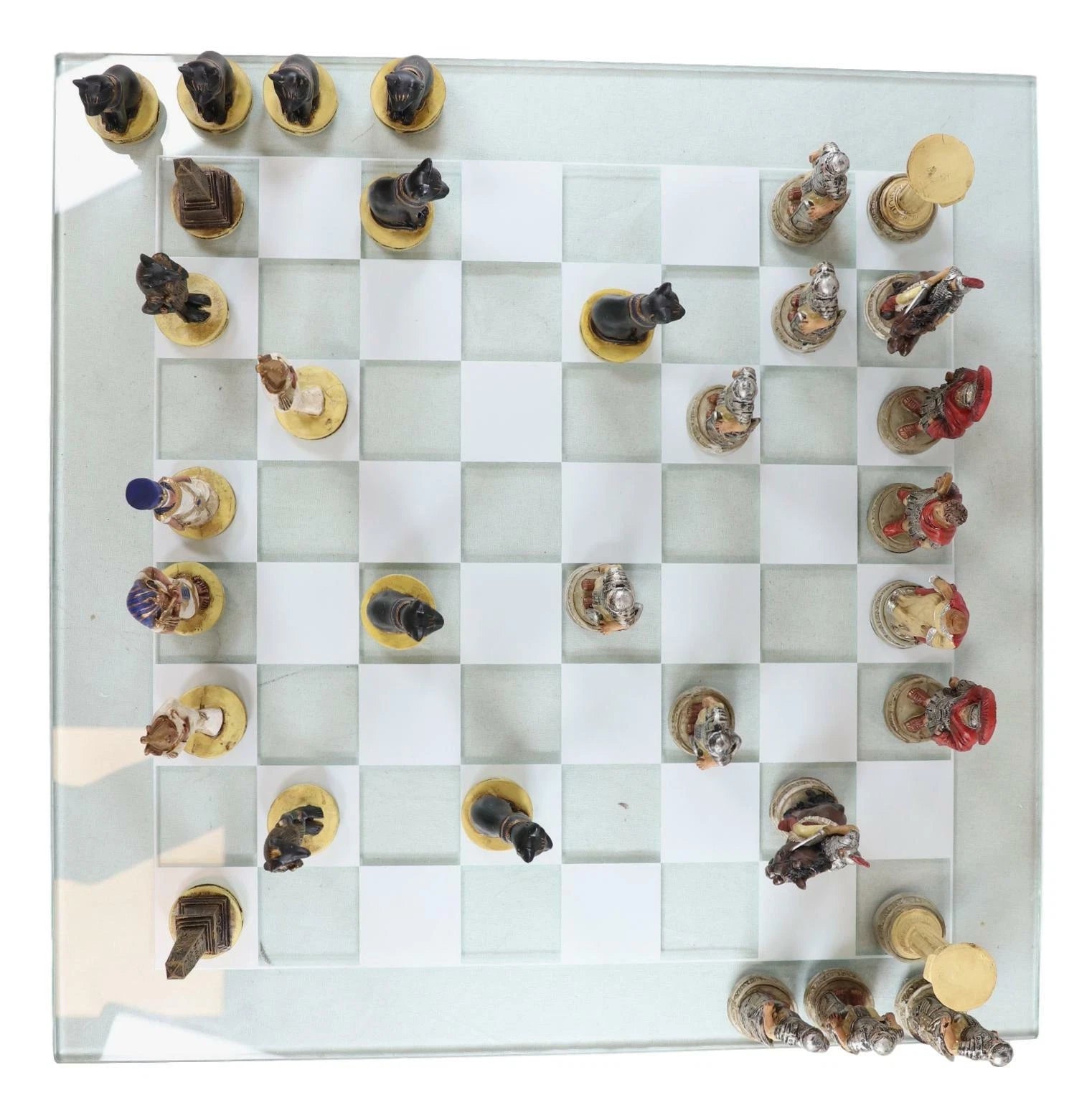 Pharaoh Egyptian VS Caesar Roman Empire Resin Chess Pieces W/ Glass Board-6