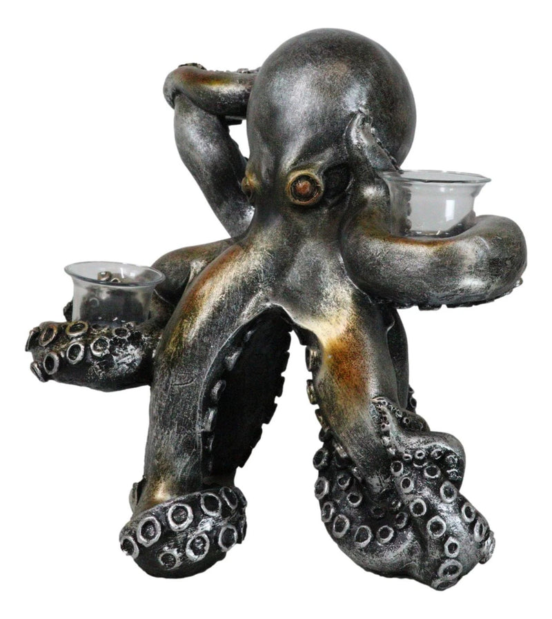 Large Rustic Bronze Deep Ocean Octopus Candle Holder Statue Kraken Sea Monster-7