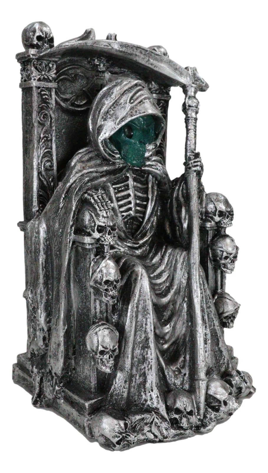 Dark Lord Grim Reaper Skeleton On Throne With LED Light Ghastly Face Figurine-8