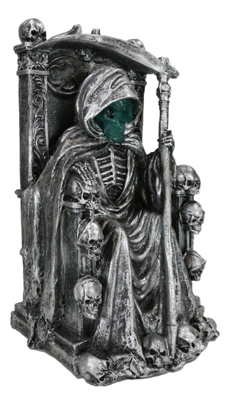 Dark Lord Grim Reaper Skeleton On Throne With LED Light Ghastly Face Figurine-8