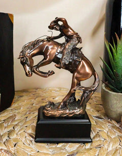 Western Rodeo Wild Cowboy With Bucking Horse Bronze Electroplated Figurine-8
