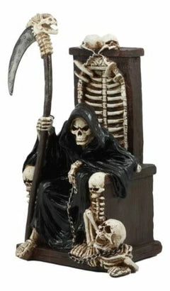 The Dark Lord Grim Reaper Seated On Skeletons & Skulls Throne Statue-3