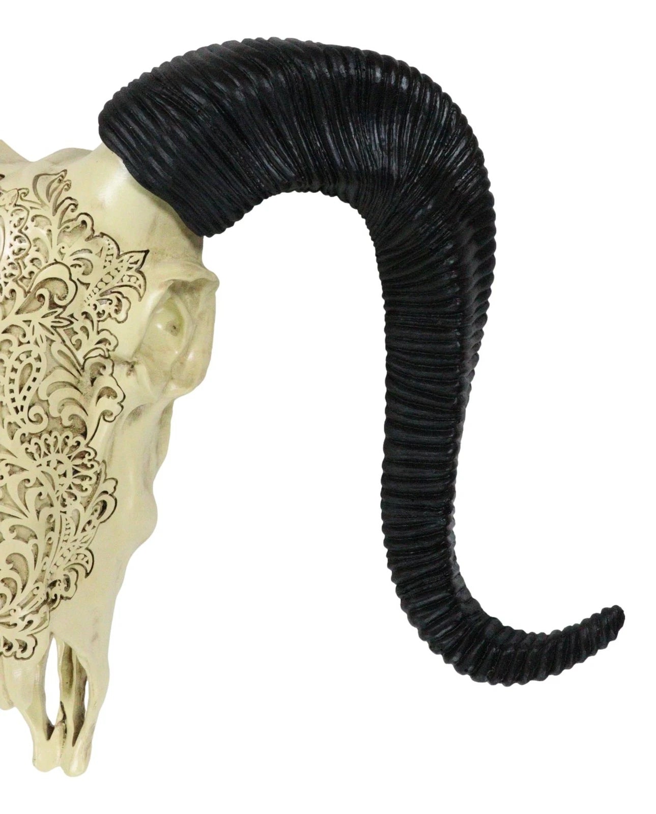 Tribal Floral Vines Tooled Filigree Corsican Ram Cow Skull Wall Decor Plaque-6